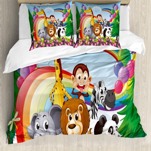 Abakuhaus Copripiumino Per Asilo Nido, Animali Sulla Vetta, Antiacaro, Adatto A Chi Soffre Di Allergie, Con Federe, 155 Cm X 220 Cm - 80 X 80 Cm, Multicolore-image