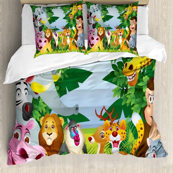 Abakuhaus Copripiumino Per Asilo Nido, Safari-Jungle Lustig, Antiacaro, Adatto A Chi Soffre Di Allergie, Con Federe, 155 Cm X 220 Cm - 80 X 80 Cm, Multicolore-image