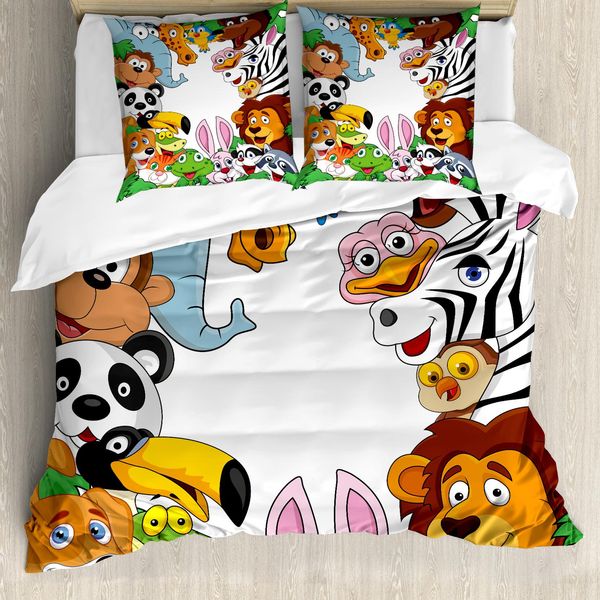Abakuhaus Copripiumino Per Asilo Nido, Animali Della Giungla Tropicale, Antiacaro, Adatto A Chi Soffre Di Allergie, Con Federe, 155 Cm X 220 Cm - 80 X 80 Cm, Multicolore-image
