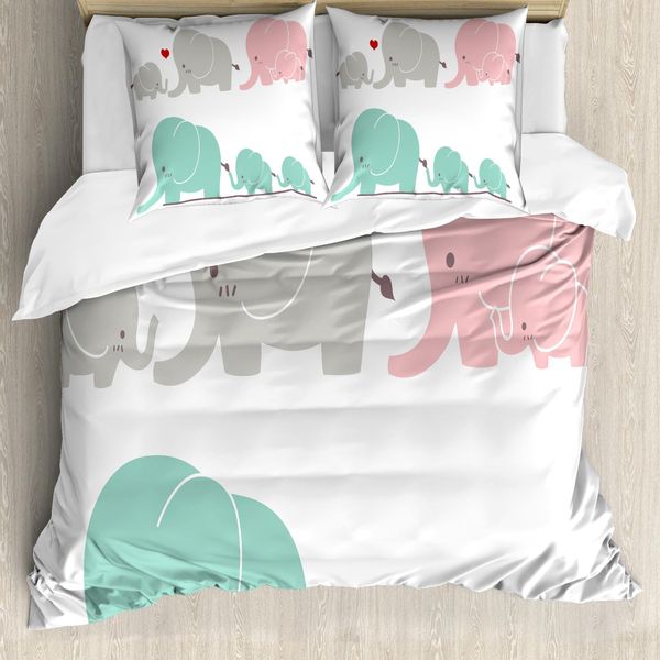 Abakuhaus Copripiumino Per Asilo Nido, Tema Famiglia Love, Antiacaro, Adatto A Chi Soffre Di Allergie, Con Federe, 200 Cm X 200 Cm - 80 X 80 Cm, Seafoam Pale Pink Grey-image