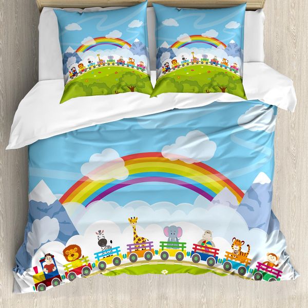 Abakuhaus Copripiumino Per Asilo Nido, Treno Dei Cartoni Animati, Antiacaro, Adatto A Chi Soffre Di Allergie, Con Federe, 155 Cm X 220 Cm - 80 X 80 Cm, Multicolore-image