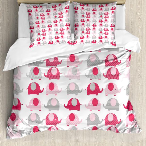Abakuhaus Copripiumino Per Asilo Nido, Elefanti Astratti A Pois, Antiacaro, Adatto A Chi Soffre Di Allergie, Con Federe, 200 Cm X 200 Cm - 80 X 80 Cm, Corallo Scuro Rosa Pallido-image
