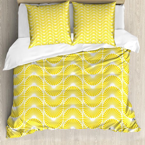 Abakuhaus Copripiumino Giallo E Bianco, Retro Curves, Antiacaro, Adatto A Chi Soffre Di Allergie, Con Federe, 155 Cm X 220 Cm - 80 X 80 Cm, Giallo Bianco-image