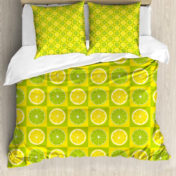 Abakuhaus Lime Green Copripiumino, Lemon Lime Pop-Art, Antiacaro, Adatto A Chi Soffre Di Allergie, Con Federe, 155 Cm X 220 Cm - 80 X 80 Cm, Giallo Verde Lime-image