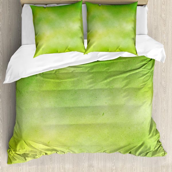 Abakuhaus Copripiumino Verde Lime, Acquerelli Sbiaditi, Antiacaro, Adatto A Chi Soffre Di Allergie, Con Federe, 200 Cm X 200 Cm - 80 X 80 Cm, Verde Mela-image