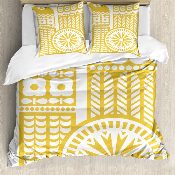 Abakuhaus Copripiumino Giallo E Bianco, Uccello Astratto, Antiacaro, Adatto A Chi Soffre Di Allergie, Con Federe, 155 Cm X 220 Cm - 80 X 80 Cm, Senape Bianco-image