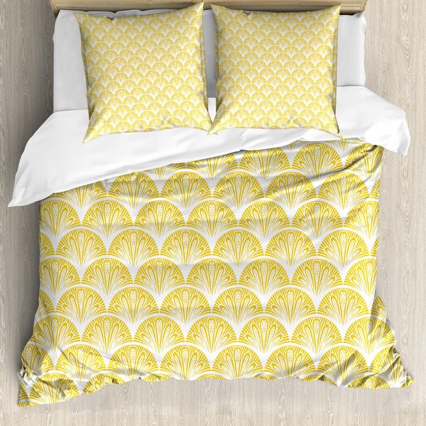 Abakuhaus Copripiumino Giallo E Bianco, Motivi Floreali, Antiacaro, Adatto A Chi Soffre Di Allergie, Con Federe, 155 Cm X 220 Cm - 80 X 80 Cm, Terra Giallo Bianco-image