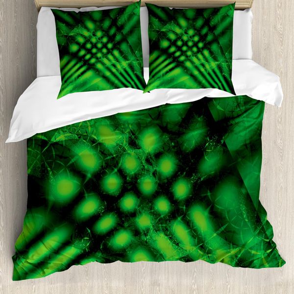 Abakuhaus Lime Green Copripiumino, Psychedelic Blurred, Antiacaro Adatto A Chi Soffre Di Allergie Con Federe, 200 Cm X 200 Cm - 80 X 80 Cm, Verde Cacciatore Nero-image