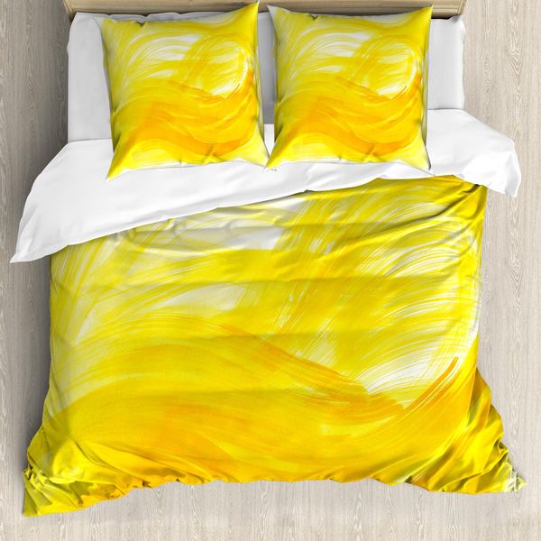 Abakuhaus Copripiumino Giallo E Bianco, Pennellate, Antiacaro, Adatto A Chi Soffre Di Allergie, Con Federe, 200 Cm X 200 Cm - 80 X 80 Cm, Giallo Calendula-image
