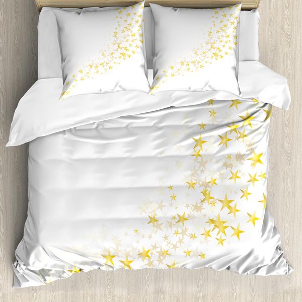 Abakuhaus Copripiumino Giallo E Bianco, Stelle, Antiacaro, Adatto A Chi Soffre Di Allergie, Con Federe, 155 Cm X 220 Cm - 80 X 80 Cm, Giallo Bianco-image