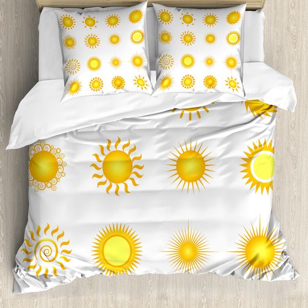 Abakuhaus Copripiumino Giallo E Bianco, Sunny Sommer, Antiacaro, Adatto A Chi Soffre Di Allergie, Con Federe, 200 Cm X 200 Cm - 80 X 80 Cm, Marigold Bianco-image