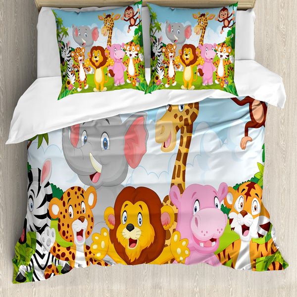 Abakuhaus Set Copripiumino Per Lettini Matrimoniali, Savana Africana Divertente, Antiacaro, Adatto A Chi Soffre Di Allergie, Con Federe, Multicolore-image
