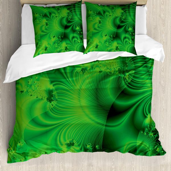 Abakuhaus Set Copripiumino Verde Lime Per Letti Matrimoniali, Psichedelico Vibrante, Antiacaro Adatto A Chi Soffre Di Allergie Con Federe, Verde Smeraldo-image