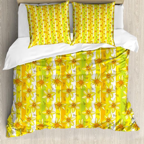 Abakuhaus Copripiumino Con Fiori Gialli, Narcissus Blossom, Antiacaro, Adatto A Chi Soffre Di Allergie, Con Federe, 155 Cm X 220 Cm - 80 X 80 Cm, Giallo Verde Mela-image