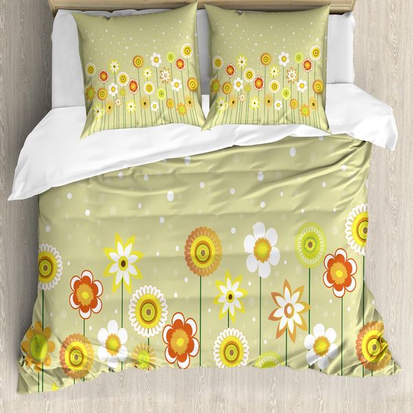 Abakuhaus Copripiumino Con Fiori Gialli, Prato, Antiacaro, Adatto A Chi Soffre Di Allergie, Con Federe, 200 Cm X 200 Cm - 80 X 80 Cm, Verde Pallido Giallo-image