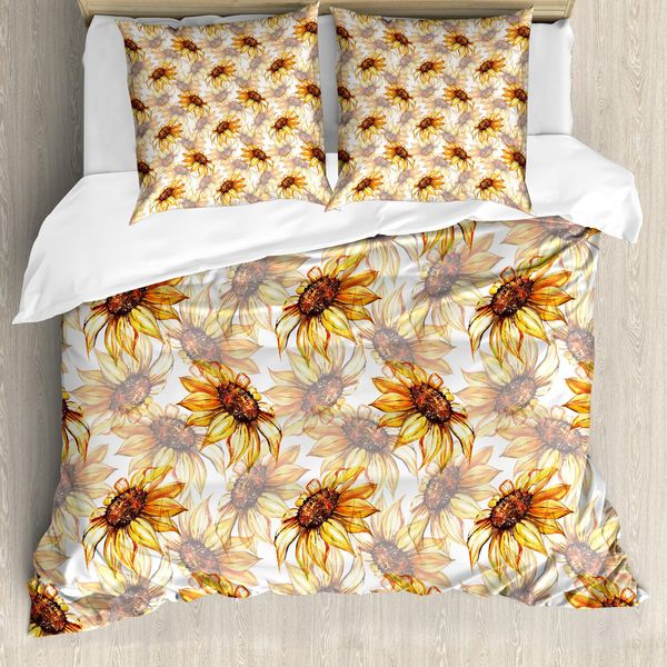 Abakuhaus Copripiumino Con Fiori Gialli, Sunflower Blossom, Antiacaro, Adatto A Chi Soffre Di Allergie, Con Federe, 200 Cm X 200 Cm - 80 X 80 Cm, Yellow Marigold-image