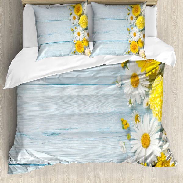 Abakuhaus Copripiumino Con Fiori Gialli, Saesonal Giardino, Antiacaro, Adatto A Chi Soffre Di Allergie, Con Federe, 155 Cm X 220 Cm - 80 X 80 Cm, Giallo Azzurro-image