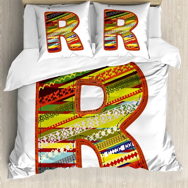 Abakuhaus Lettera R Copripiumino, R Aztec Tribal, Antiacaro, Adatto A Chi Soffre Di Allergie, Con Federe, 155 Cm X 220 Cm - 80 X 80 Cm, Multicolore-image