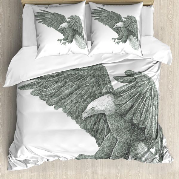 Abakuhaus Copripiumino Adler, Disegno Monocromatico, Antiacaro, Adatto A Chi Soffre Di Allergie, Con Federe, 200 Cm X 200 Cm - 80 X 80 Cm, Nero, Grigio, Bianco-image