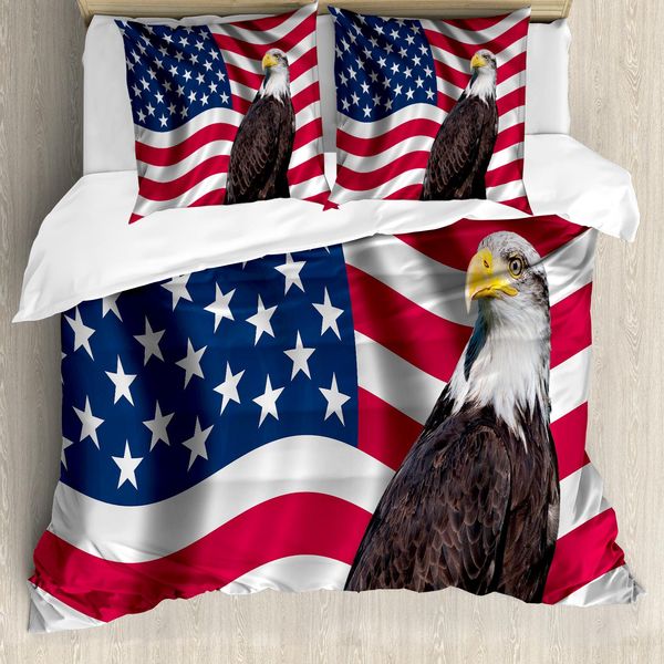 Abakuhaus Set Copripiumino Adler Per Letti Matrimoniali, Simbolo Patriottico Americano, Antiacaro, Adatto A Chi Soffre Di Allergie, Con Federe, Multicolore-image