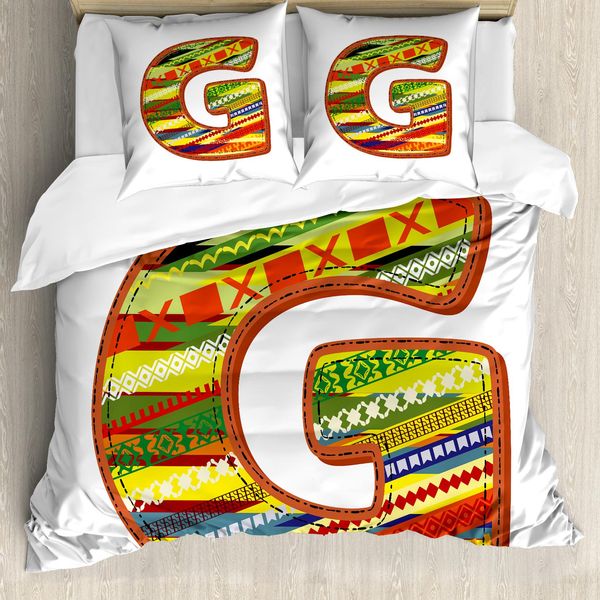 Abakuhaus Lettera G Copripiumino, G Nome Calligrafico Rosso, Antiacaro, Adatto A Chi Soffre Di Allergie, Con Federe, 200 Cm X 200 Cm - 80 X 80 Cm, Multicolore-image