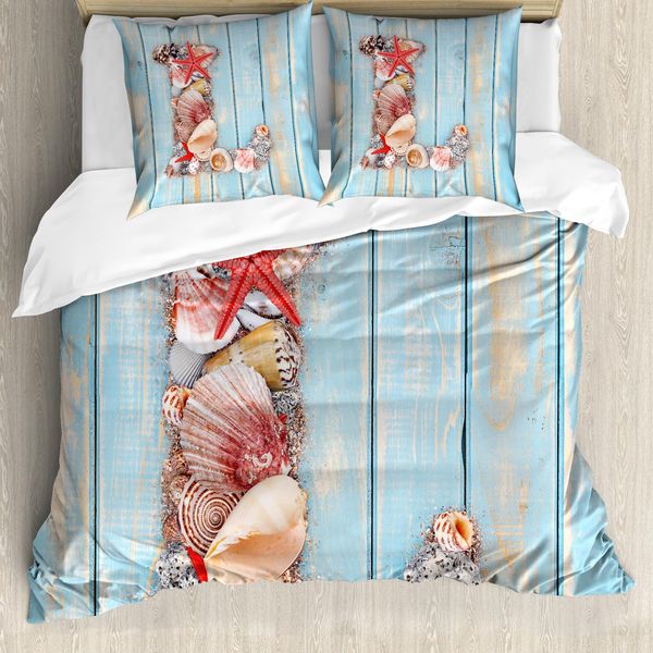 Abakuhaus Lettera L Copripiumino, Tema Ispirato All'oceano, Antiacaro, Adatto A Chi Soffre Di Allergie, Con Federe, 200 Cm X 200 Cm - 80 X 80 Cm, Corallo Scuro E Azzurro Pallido-image