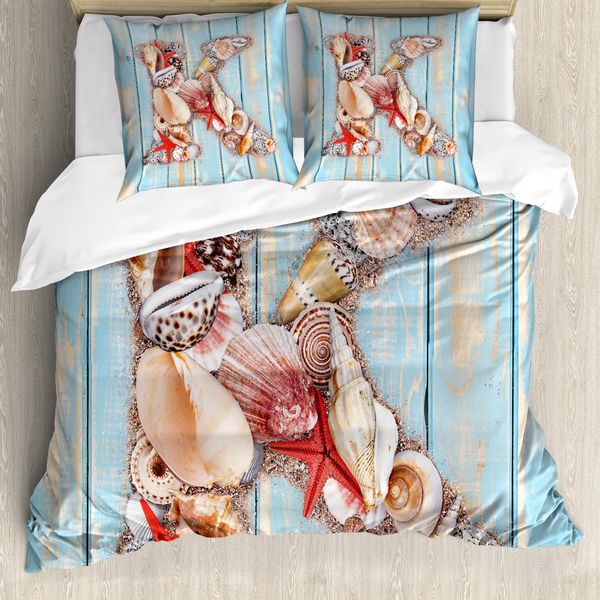 Abakuhaus Lettera K Copripiumino, Lettera K Invertebrates, Antiacaro Adatto A Chi Soffre Di Allergie Con Federe, 155 Cm X 220 Cm - 80 X 80 Cm, Corallo Scuro Azzurro Pallido-image