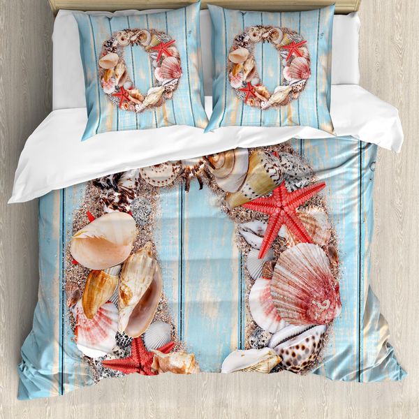 Abakuhaus Lettera O Copripiumino, Ispirato Alla Vita Nautica, Antiacaro, Adatto A Chi Soffre Di Allergie, Con Federe, 200 Cm X 200 Cm - 80 X 80 Cm, Corallo Scuro Azzurro Pallido-image