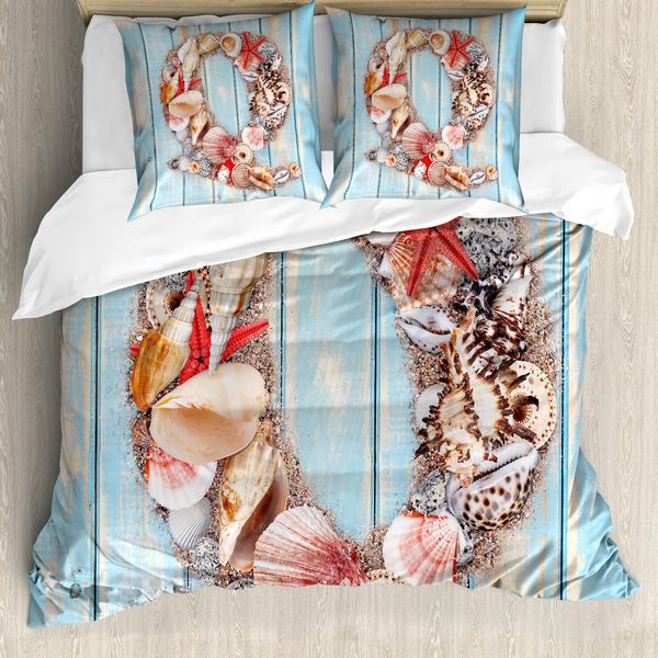 Abakuhaus Lettera Q Copripiumino, Nautical Tier Mare, Antiacaro Adatto A Chi Soffre Di Allergie Con Federe, 200 Cm X 200 Cm - 80 X 80 Cm, Corallo Scuro Azzurro Pallido-image