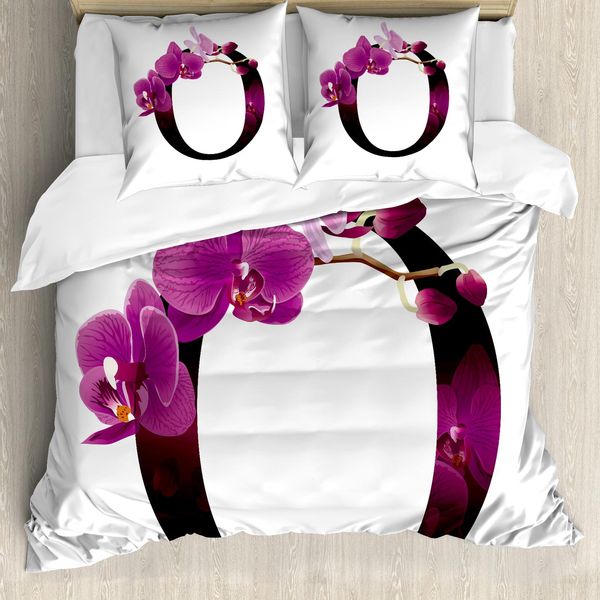 Abakuhaus Lettera O Copripiumino, O Alphabet E Orchid, Antiacaro, Adatto A Chi Soffre Di Allergie, Con Federe, 200 Cm X 200 Cm - 80 X 80 Cm, Fucsia Nero-image
