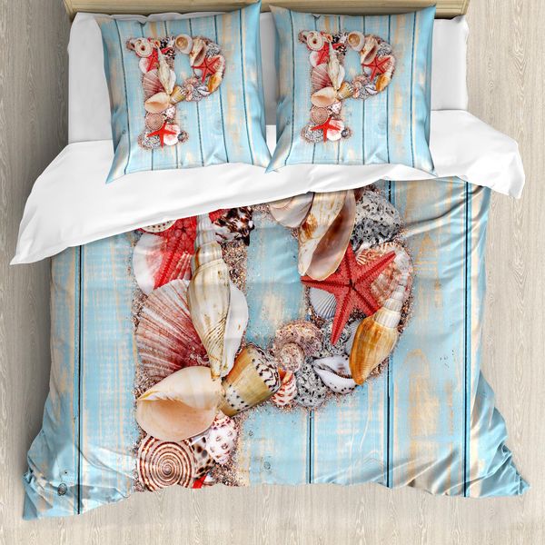 Abakuhaus Lettera P Copripiumino, Motivo Oceanico, Antiacaro, Adatto A Chi Soffre Di Allergie, Con Federe, 155 Cm X 220 Cm - 80 X 80 Cm, Corallo Scuro E Azzurro Pallido-image