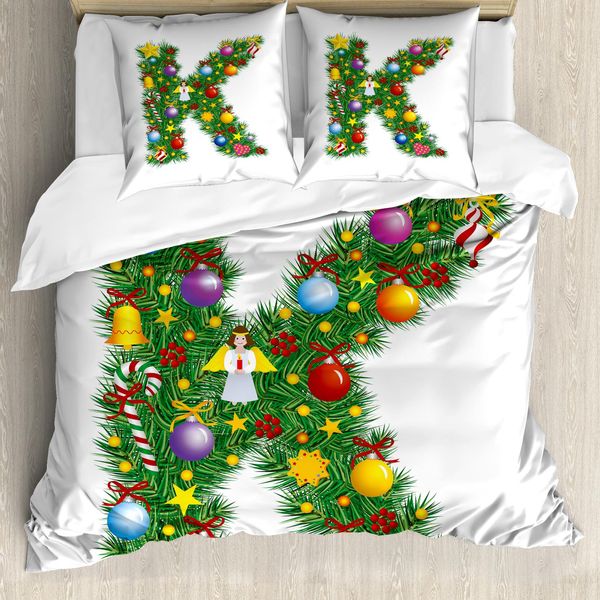 Abakuhaus Lettera K Copripiumino, Albero Font Natale, Antiacaro, Adatto A Chi Soffre Di Allergie, Con Federe, 155 Cm X 220 Cm - 80 X 80 Cm, Multicolore-image