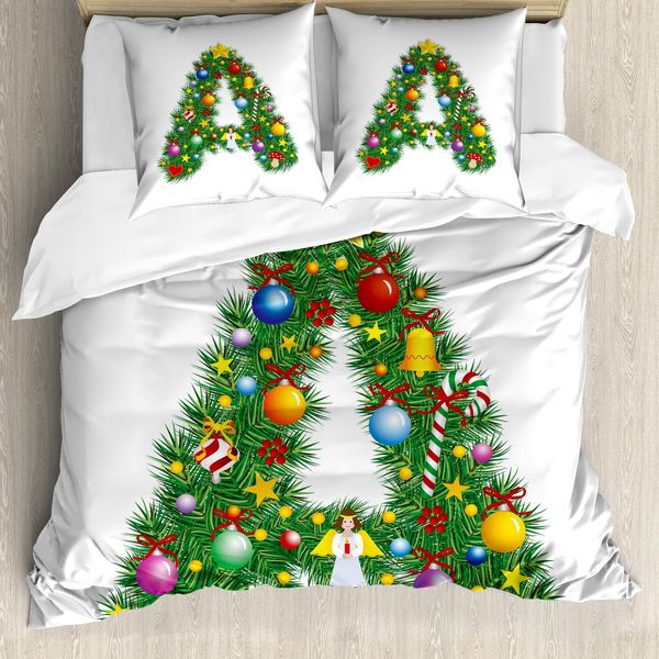 Abakuhaus Lettera A Copripiumino, Font Festivo Invernale, Antiacaro Adatto A Chi Soffre Di Allergie Con Federe, 155 Cm X 220 Cm - 80 X 80 Cm, Multicolore-image