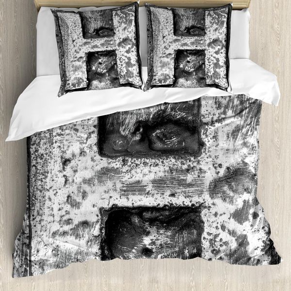 Abakuhaus Lettera H Copripiumino, Stile Gotico Vittoriano Retrò, Antiacaro, Adatto A Chi Soffre Di Allergie, Con Federe, 155 Cm X 220 Cm - 80 X 80 Cm, Grigio Nero-image