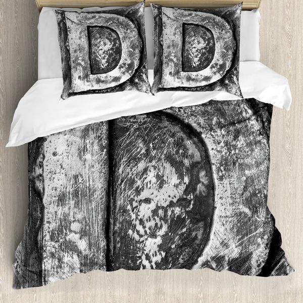 Abakuhaus Lettera D Copripiumino, Arte Con Caratteri Dell'alfabeto, Antiacaro, Adatto A Chi Soffre Di Allergie, Con Federe, 155 Cm X 220 Cm - 80 X 80 Cm, Grigio Nero-image