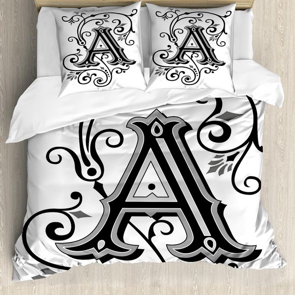 Abakuhaus Lettera A Copripiumino, Lettera Astratta, Antiacaro, Adatto A Chi Soffre Di Allergie, Con Federe, 155 Cm X 220 Cm - 80 X 80 Cm, Bianco, Nero, Grigio-image