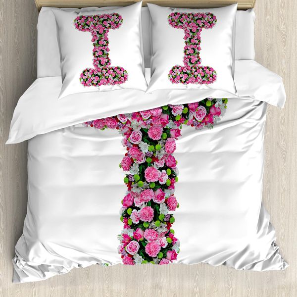 Abakuhaus Lettera I Copripiumino, Bouquet Di Fiori, Antiacaro, Adatto A Chi Soffre Di Allergie, Con Federe, 155 Cm X 220 Cm - 80 X 80 Cm, Rosa-Verde-image
