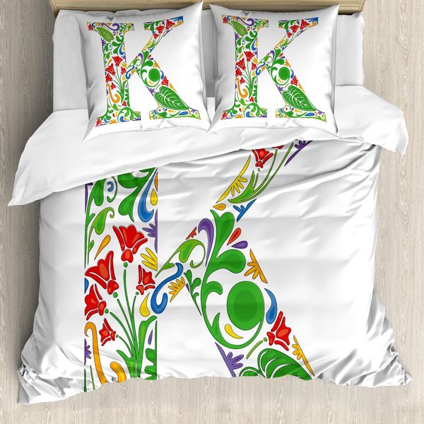 Abakuhaus Lettera K Copripiumino, Caratteri Maiuscoli Vivid, Antiacaro, Adatto A Chi Soffre Di Allergie, Con Federe, 155 Cm X 220 Cm - 80 X 80 Cm, Multicolore-image