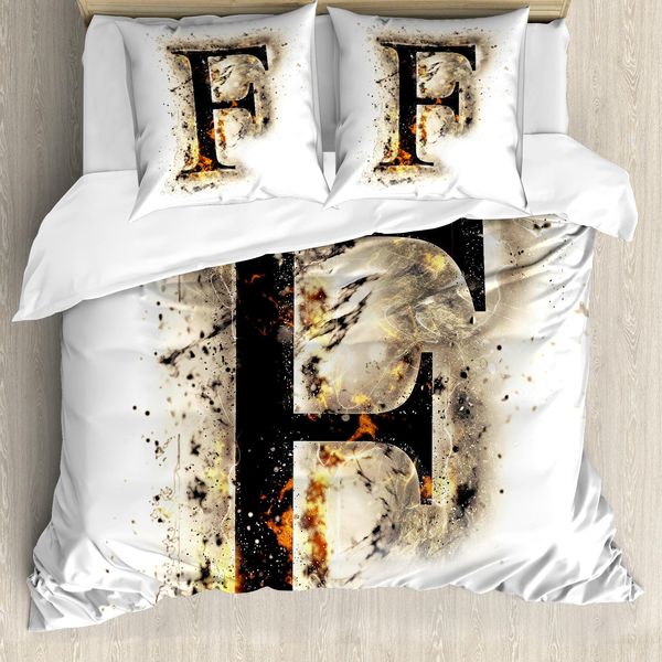 Abakuhaus Lettera F Copripiumino, Aflame F Latin, Antiacaro, Adatto A Chi Soffre Di Allergie, Con Federe, 200 Cm X 200 Cm - 80 X 80 Cm, Marrone Chiaro, Nero, Arancione-image