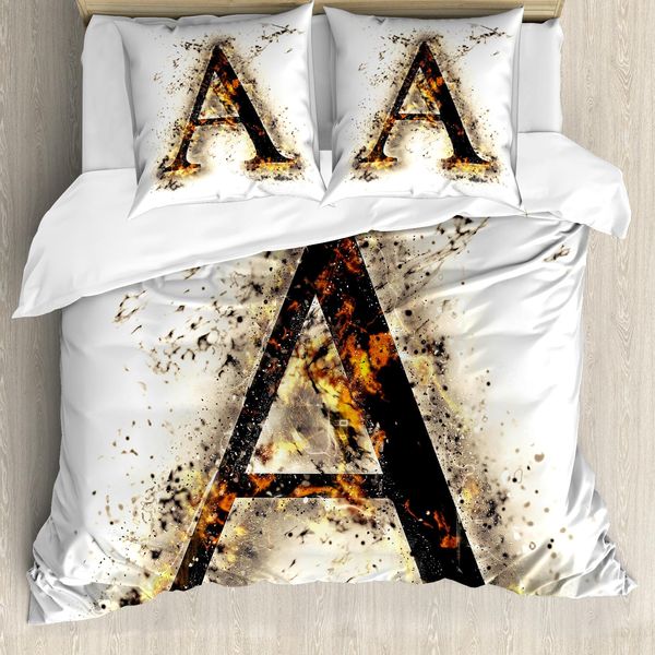 Abakuhaus Lettera A Copripiumino, Fiery Prima Lettera, Antiacaro, Adatto A Chi Soffre Di Allergie, Con Federe, 200 Cm X 200 Cm - 80 X 80 Cm, Marrone Chiaro Nero Arancione-image
