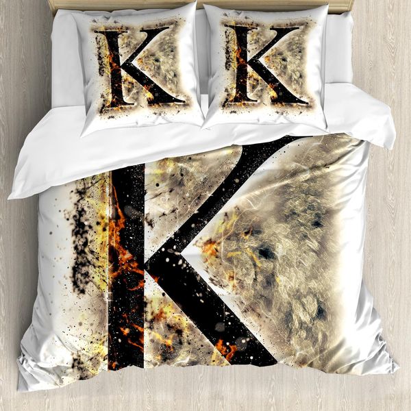 Abakuhaus Lettera K Copripiumino, Lettera K Affumicata Abc, Antiacaro Adatto A Chi Soffre Di Allergie Con Federe, 200 Cm X 200 Cm - 80 X 80 Cm, Tan Nero Arancione-image