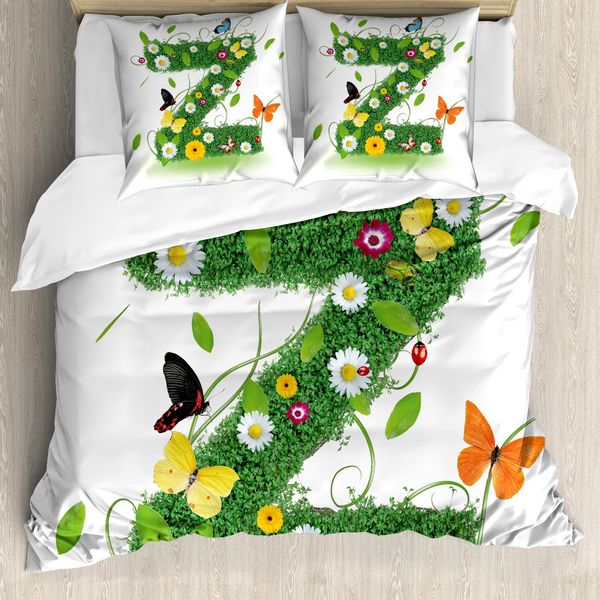 Abakuhaus Lettera Z Copripiumino, Fresco Giardino Estivo, Antiacaro Adatto A Chi Soffre Di Allergie Con Federe, 155 Cm X 220 Cm - 80 X 80 Cm, Verde Multicolore-image