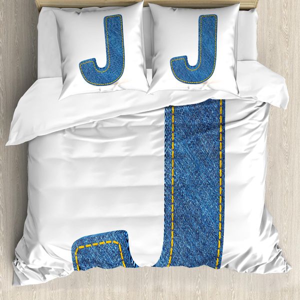 Abakuhaus Lettera J Copripiumino, Tema Design A Tema, Antiacaro Adatto A Chi Soffre Di Allergie Con Federe, 155 Cm X 220 Cm - 80 X 80 Cm, Blu Marigold-image