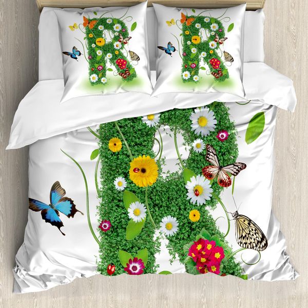 Abakuhaus Lettera R Copripiumino, Flora E Fauna R, Antiacaro, Adatto A Chi Soffre Di Allergie, Con Federe, 155 Cm X 220 Cm - 80 X 80 Cm, Verde Multicolore-image