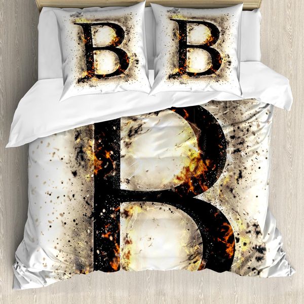 Abakuhaus Lettera B Copripiumino, Lingua In Fiamme, Antiacaro, Adatto A Chi Soffre Di Allergie, Con Federe, 200 Cm X 200 Cm - 80 X 80 Cm, Marrone Chiaro, Nero, Arancione-image