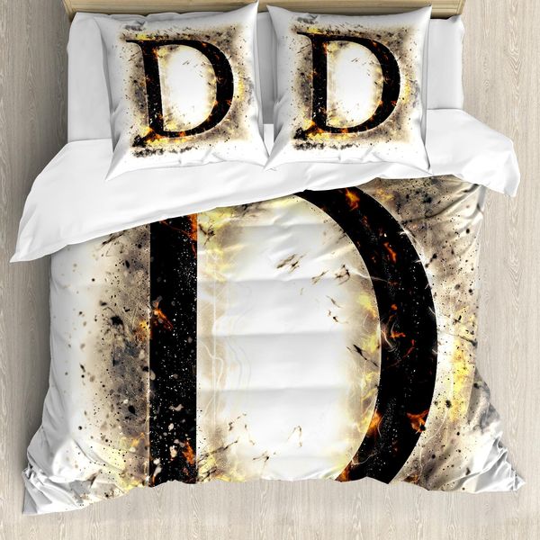 Abakuhaus Lettera D Copripiumino, Blazing Maiuscolo - D, Antiacaro Adatto A Chi Soffre Di Allergie Con Federe, 200 Cm X 200 Cm - 80 X 80 Cm, Marrone Chiaro-Nero-Giallo-image
