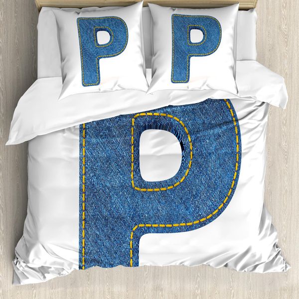 Abakuhaus Lettera P Copripiumino, Tema Retrò, Antiacaro, Adatto A Chi Soffre Di Allergie, Con Federe, 155 Cm X 220 Cm - 80 X 80 Cm, Blu Giallo-image