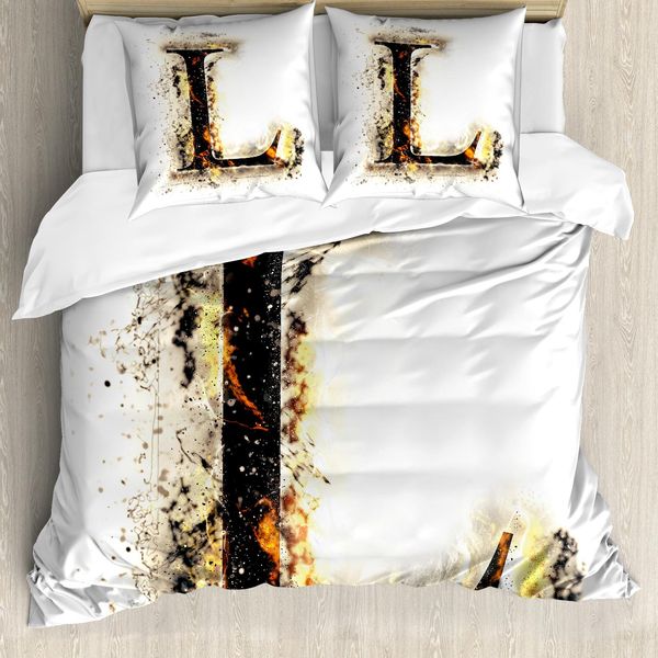 Abakuhaus Lettera L Copripiumino, Fire Letter Lettera Maiuscola L, Antiacaro, Adatto A Chi Soffre Di Allergie, Con Federe, 155 Cm X 220 Cm - 80 X 80 Cm, Marrone Chiaro, Nero, Arancione-image