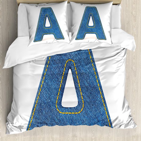 Abakuhaus Lettera A Copripiumino, Blu Maiuscolo - Jeans, Antiacaro, Adatto A Chi Soffre Di Allergie, Con Federe, 200 Cm X 200 Cm - 80 X 80 Cm, Blu Giallo-image