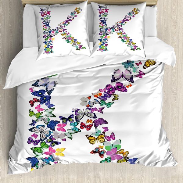Abakuhaus Lettera K Copripiumino, Natur Typography, Antiacaro, Adatto A Chi Soffre Di Allergie, Con Federe, 155 Cm X 220 Cm - 80 X 80 Cm, Multicolore-image